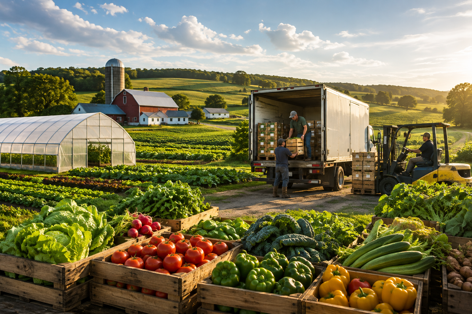 Fresh produce being loaded for delivery at a Pennsylvania farm warehouse